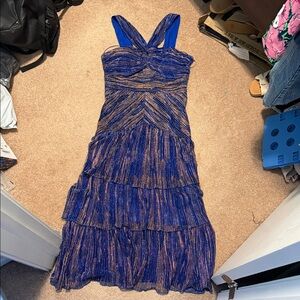 Cache Elegant December Blue and gold halter Dress size 4